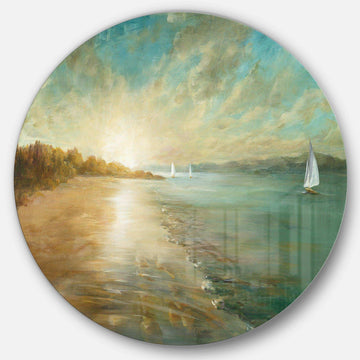 Coastal Pastel Horizon - Beach Round Metal Wall Art